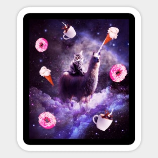 Outer Space Cat Riding Llama Unicorn - Donut Sticker